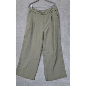 Madewell The Harlow Wide-Leg Linen Pants Large Army Green Old Money Trousers